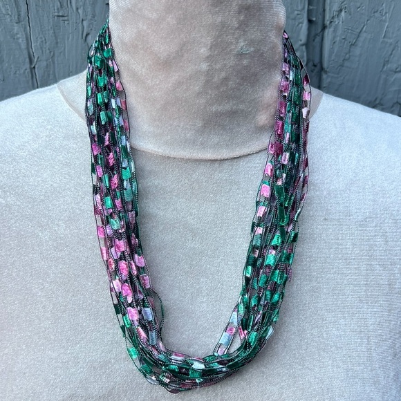 Pastel Colorful lightweight ribbon necklace green pink purple black y2k NEW - Picture 2 of 9